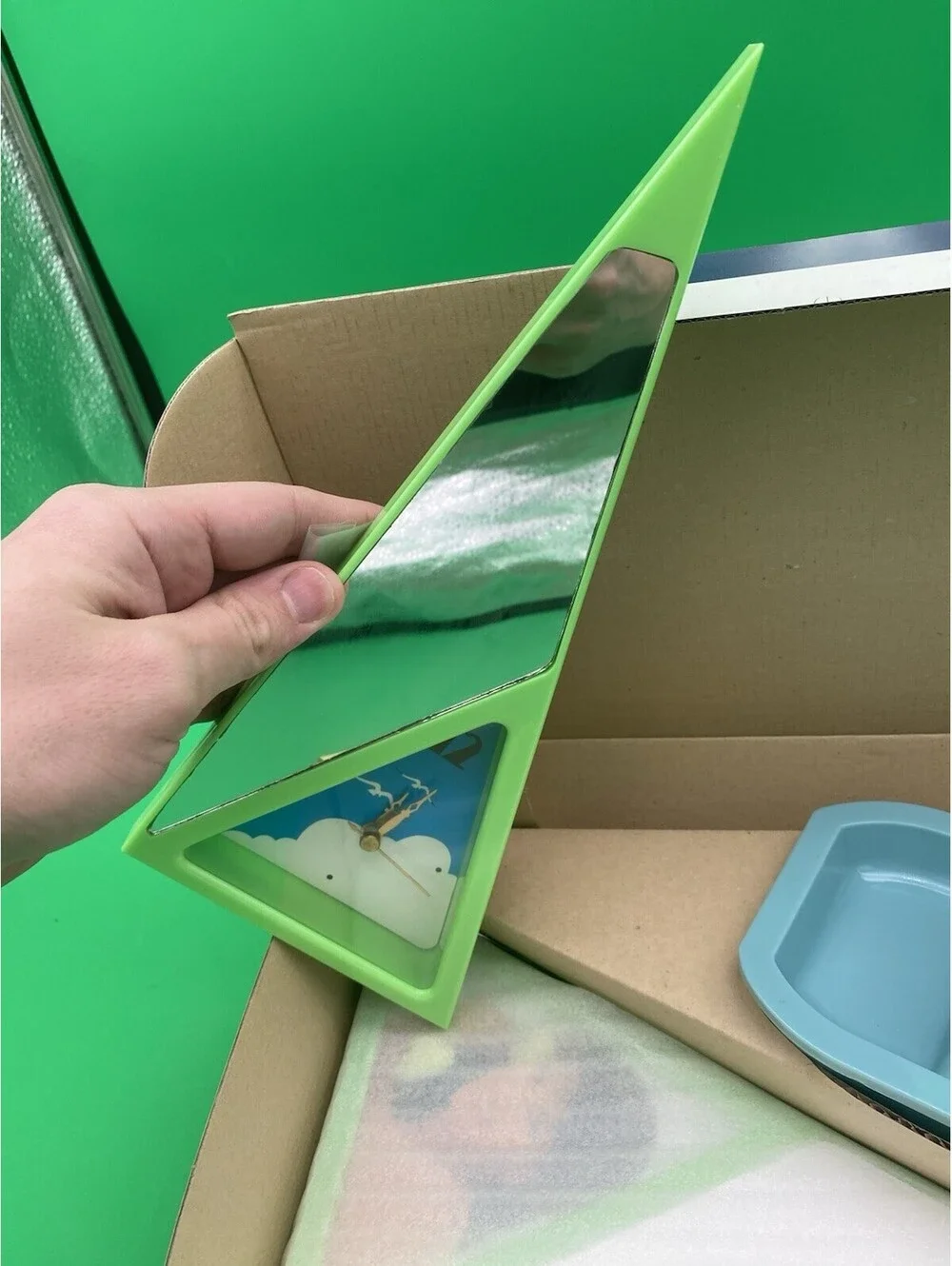 Retro 1980's Sailboat Table Clock, Photo Frame & Mirror - Blue & Green - NOS